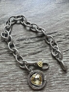 Judith Ripka 18k gold and 925 Sterling Silver 7.5” bracelet with citrine heart